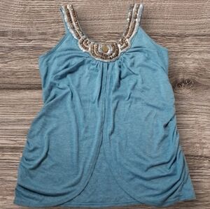 CHARLOTTE RUSSE BEADED NECKLINE TEAL TANK TOP